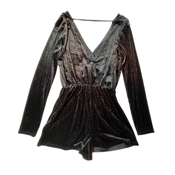 Wild Fable Romper Black Metallic Stripes Long Sleeve V-neck Velvet Sexy Witchy M - Picture 3 of 16